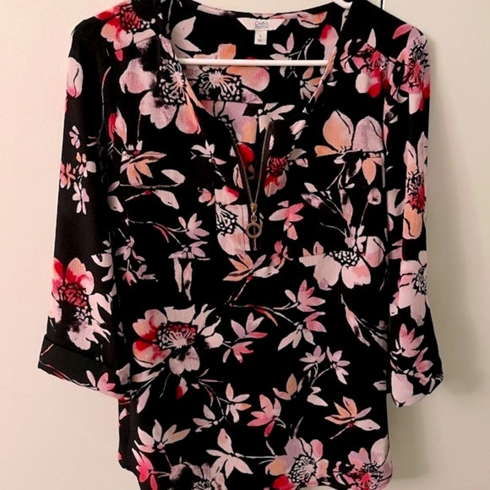 Women’s Floral Pink and Black Blouse Croft & Barrow NWOT